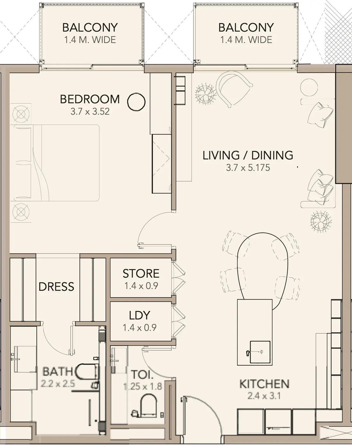 Plan de 1 Dormitorio