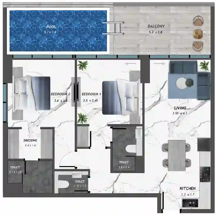 2-Bedroom Apartment at Samana Skyros